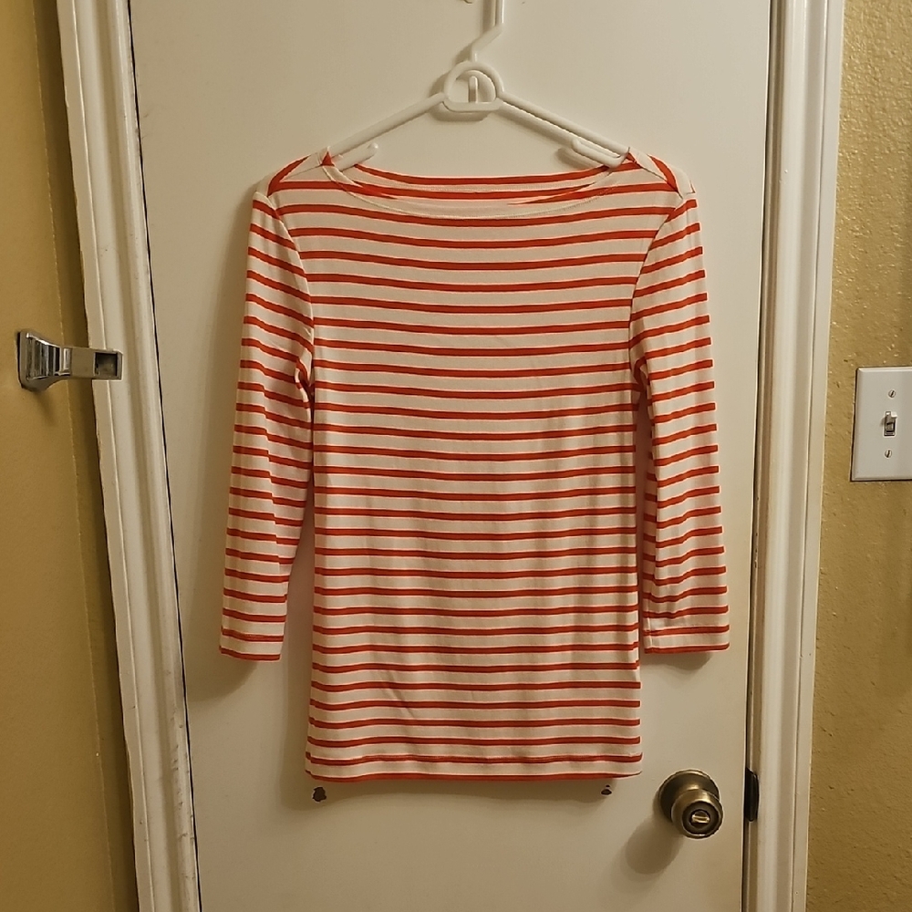 Amazon Essentials Women's Red and White Striped Long Sleeve Tee